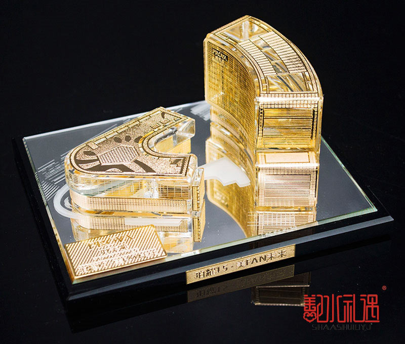 企业周年庆纪念品—珀莱雅金箔水晶摆件